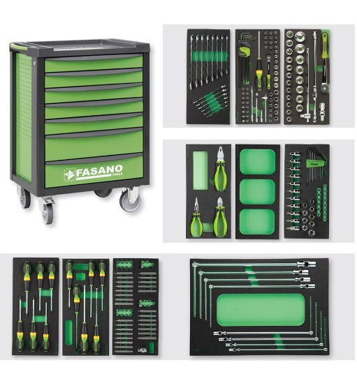 CARRELLO PORTA UTENSILI A 7 CASSETTI, CON ASSORTIMENTO 224 UTENSILI, IN MODULI DI GOMMA