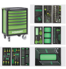 CARRELLO PORTA UTENSILI A 7 CASSETTI, CON ASSORTIMENTO 224 UTENSILI, IN MODULI DI GOMMA