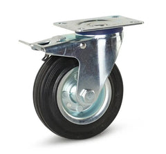 RUOTA GOMMA PIASTRA SUPPORTO GIREVOLE PIU' FRENO Ø 125