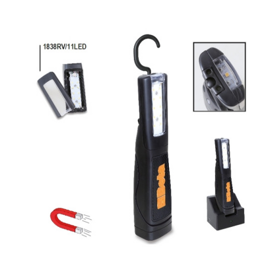 Lampada ricaricabile con LED ad altissima luminosità batteria ai polimeri di litio 1838/11LED