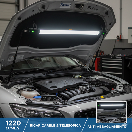 Lampada Sottocofano LED Professionale Fasano FG 209 - 1200 Lumen, Ricaricabile e Telescopica
